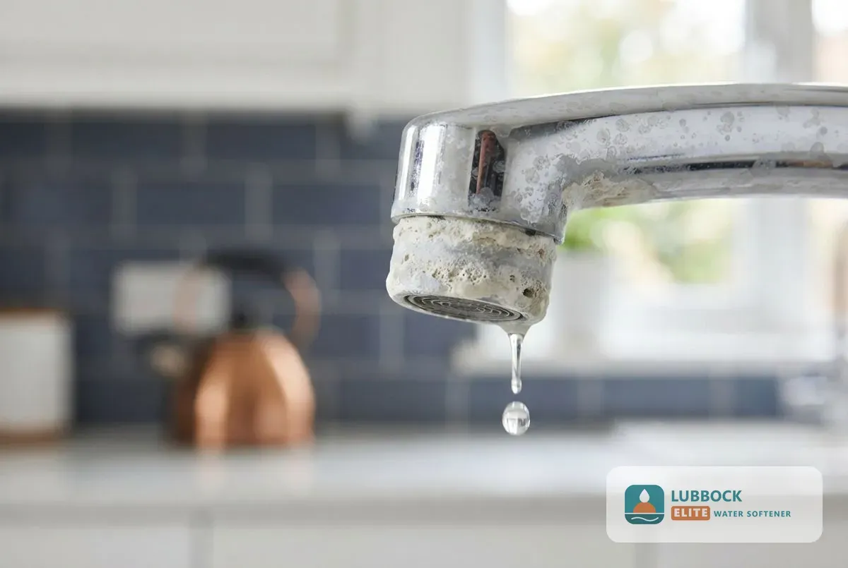 Hard water scale buildup on a faucet water softener Lubbock TX